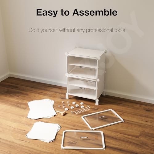 Image of BOXJOY 8 Shelf White Shoe Rack for Home with 4 Transparent Doors, Hard PET Plastic with Metal Door Frame, Shoe Chappal Slipper Sandals Stand