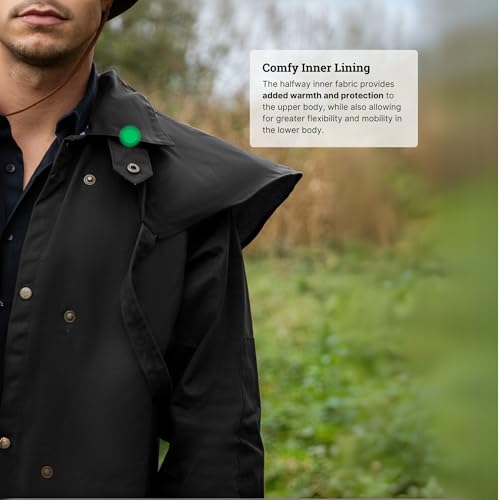 RESISTANCE Oilskin Cotton Western Short Duster Jacket | Waterproof Breathable Long Sleeves 3/4 Length Duster Coat4