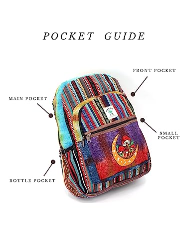 Unique Moon & Mushroom Embroidered Hemp Hippie Handmade Backpack Festival Backpack FAIR TRADE Handmade with Love. (LARGE)3
