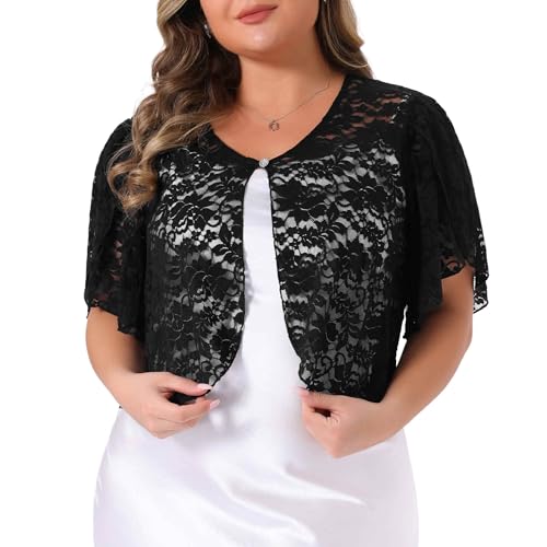 Agnes Orinda Plus Size Women's Bolero Shrugs Floral Lace Tops Elegant Sheer Open Front Short Sleeve Cardigans2