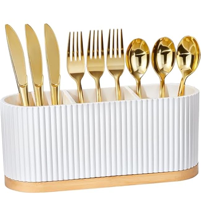 Countertop Silverware Holder, Silverware Caddy Organizer Holder for Forks, Spoons, Knives, Cutlery Caddy with 3 Compartments, Kitchen Utensil Holder for Party, Countertop