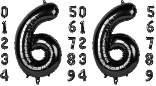 Image of Rozi Decoration 6 Number Black 32 Inch Foil Balloons Air or Helium Supported for Happy Anniversary, Happy Birthday, Achievement Celebration Foil Balloons for Birthday Pack of 2 Pcs
