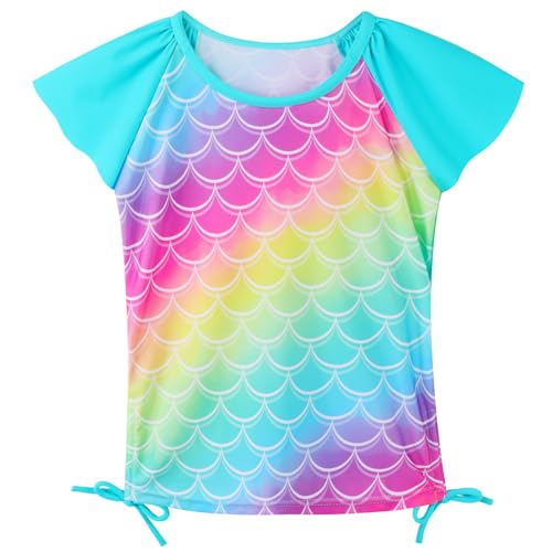 Image of Girls Rash Guard 2 Pieces Bathing Suit UPF50+ Swimsuit with Swimming Skirt Swimwear 2-14Y