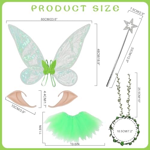 HSJUP Fairy Costume Set, Sparkling Fairy Wings for Girls, Halloween Fairy Costume Kids with Elf Ears, Flower Crown, Wand 7 41t6ehaBrmL. AC