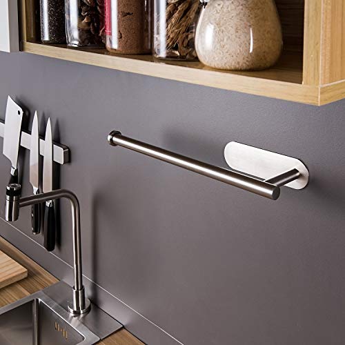 Taozun Self Adhesive Paper Towel Holder - Under Cabinet Paper Towel Rack For Kitchen, Sus304 Brushed Stainless Steel (No Drilling) #TOP4