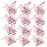 Homoyoyo 25 Juegos Unidades Cajas para Dulces de Boda Triangulares con Doble Impresión Ligeras y Elegantes con Cinta y Tarjeta para Detalles y Regalos Fiestas y Celebraciones