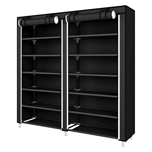 LANTUS Armadio Guardaroba Con Barre Porta Abiti,Organizzatore Portascarpe Mobiletto Bagno Ingresso, Armadio in Tessuto Pieghevole Guardaroba in Tessuto,120 * 30 * 110 cm - nero puro