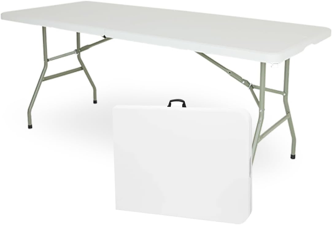 Folding Table 6ft Long Portable Heavy Duty Plastic with Carrying Handle for Indoor Outdoor Camping Parties or Events