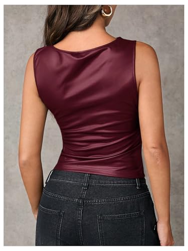 Milumia Women's Boat Neck Faux Leather Tank Top Shirt Y2k Ruched Fitted Going Out Tops2