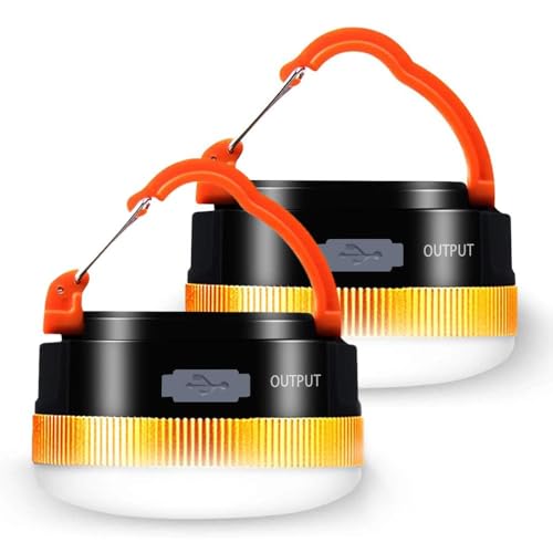 Karrong Campinglampe LED USB wiederaufladbar, Mini Magnet Camping Laterne 4 Modi, SOS Rotlicht Wasserdicht Tragbar Camping Lampe Zeltlampe für Outdoor Wandern Notfall, 2 Stück