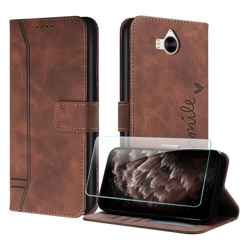 JayModHülle Handyhülle Kompatibel mit Huawei Y5 2017 / Y6 2017, Flip PU Wallet Schutzhülle mit [1 Stück Schutzfolie] Kartenfach Magnetverschluss Ständer Hülle für Huawei Y6 2017 (Braun)