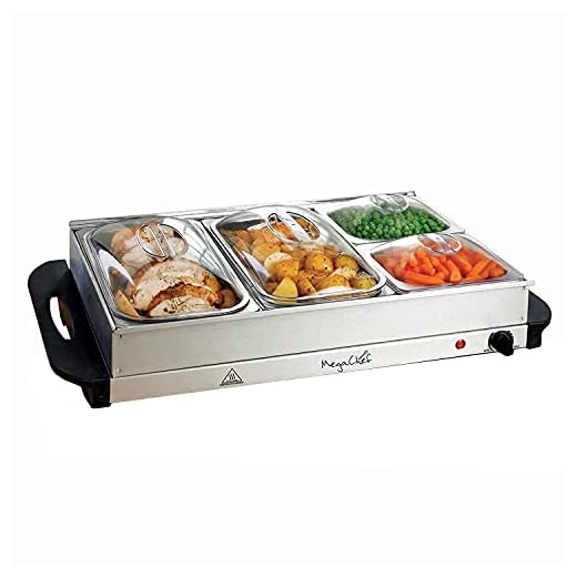 MegaChef 4 Section Buffet Warmer Server - Professional Hot Plate Food Warmer Station, Easy Clean Stainless Steel, Portable & Great for Parties Holiday & Events