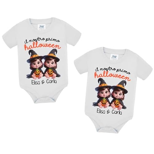 Gattablu Coppia di body tutine bimbe Il nostro Primo Halloween! Personalizzati con nomi! Divertenti per neonate gemelle gemelline!