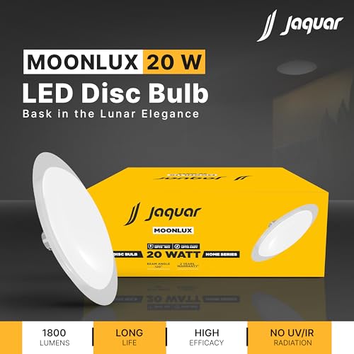 Image of Jaquar Moonlux 20W Disc Led Cool White Light, Round Indoor Lighting For Hotels, Hospitals, Retails Shops and Home Spaces | Modern Design with B22 Base | 2 Years Warranty | Pack of 1
