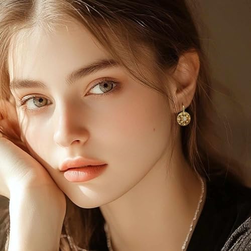 Eloqueen 14K Gold Drop Earrings Dangle Earrings for Women Leverback Dangle with Cubic Zirconia with Engraved Details 14K Gold Earring for Women4