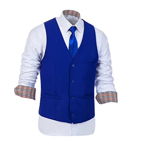 Image of Furuyal Men's Suits 3 Piece Slim Fit Suit Set,Two Button Wedding Business Tuxedo Solid Blazer Jacket Vest Pants with Tie