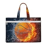 Hnnkloy Basket-ball dans l'eau et le feu,Sac à documents en toile avec fermeture éclair, sac fourre-tout, porte-documents pour l'école et le bureau