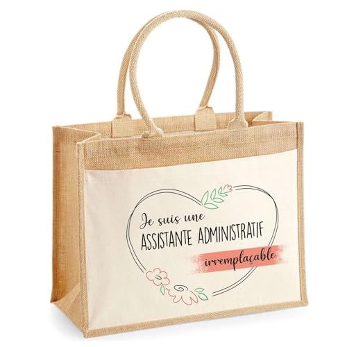 Cabas jute avec poche Assistante Administrative Sac shopping Planetee