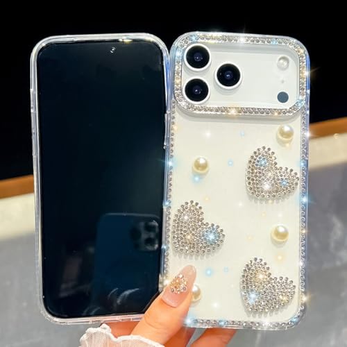 Coque cœur 3D iPhone 17 et 15 Pro Max protection strass perles pour vos soirées chic - 3