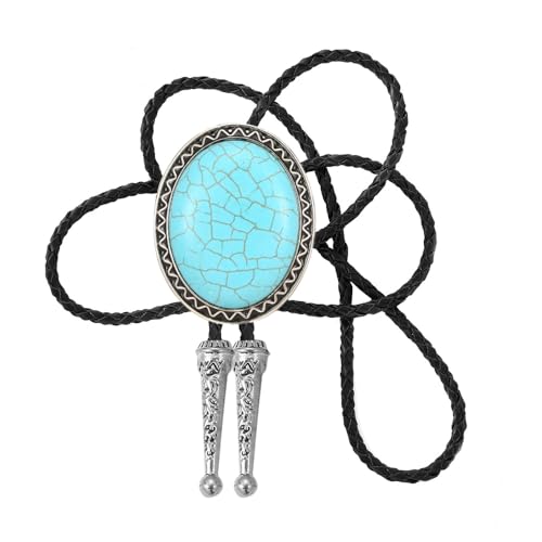 KECOL Fashion Western Native American Handmade Bola tie Vintage Emerald Stone Bolo Tie (Turquoise)