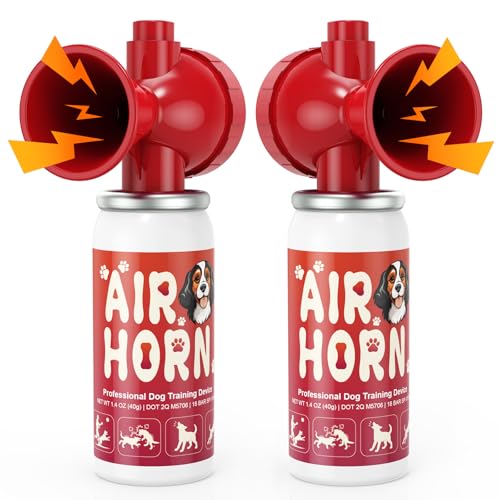 Nicehill 2 Pack Air Horn 122dB Loud Air Horn for Dogs Pet Corrector to Stop Barking Jumping Chasing Coyote Alert Safety Horn for Walking Hiking NonRefillable 1.4oz Orange