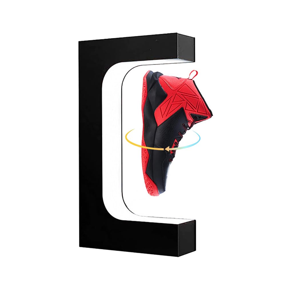 CJYSHOP Floating Shoe Display Magnetic Levitation Sneaker Stand with LED Light Rotating Levitating Holder Rack for Shoes Collectors Advertising Exhibition Shoe Store Show Home Decoration Black