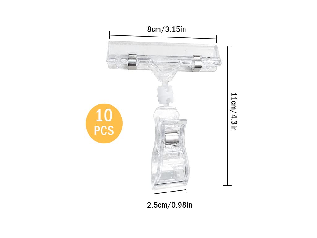 SHSHbuy 10 Pièces Clips Rotatifs Plastique Transparent - Porte-Étiquettes Prix Réglables Pour Magasin Et Bureau