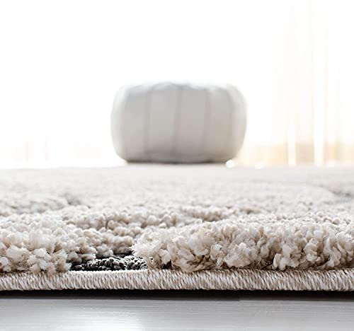 Image of Geometric Wave Shaggy Rectangular Carpet For Living Room,Bedroom,High Low Design Finish Microfiber 1.8 Inch Pile High,7X10 Feet Ivory|Grey Color