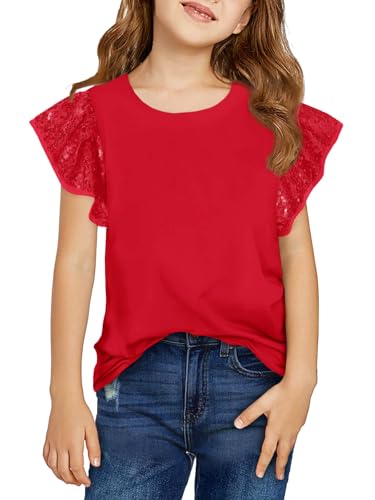Image of Haloumoning Girls Ruffle Short Sleeve T Shirts Sequin Casual Cute Crewneck Tops