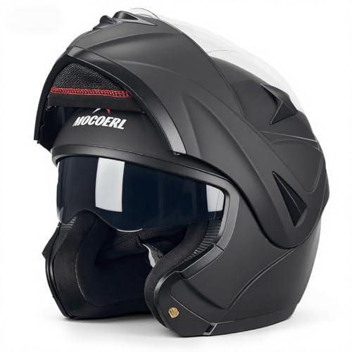 Capacete integral de moto, modular, para homem e mulher, com proteção reforçada de queixo, viseira dupla, certificação ECE 22.06, preto mate (L)