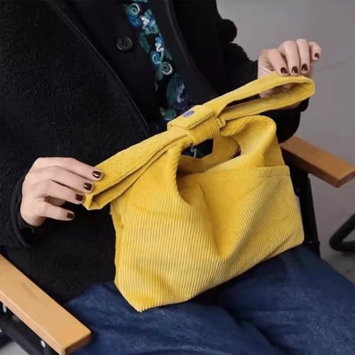 Corduroy Tote Bag Bow Yellow Corduroy Shoulder Tote Bag Alt Casual Soft Handbag With Adjustable Strap for Women Everyday2