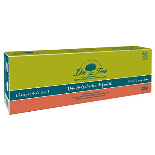Dr. Tree Duo Sólidos Hidratación Infantil, Champú Sólido Hidratante + Gel de Ducha Sólido Junior, Hidrata y Acondiciona, Sin Sulfatos SLE, SLS, Sin parabenos, Sin siliconas, 75gr + 75gr