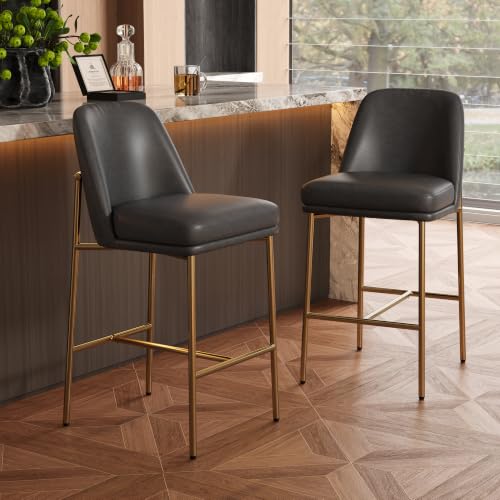 CHITA 27' Counter Height Bar Stool, Grey Faux Leather, Set...