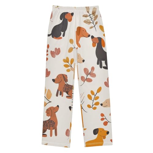 ZZXXB Autumn Dog Leaves Boys Long Pants Soft Trousers Elastic Waist Kids Lounge Bottoms with Pockets S-XL