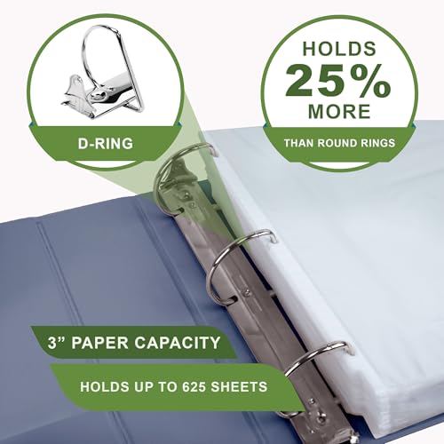 Image of Samsill Plant-Based 3 Inch Durable D-Ring, View Binder, Eco-Friendly, USDA Certified Biobased, Single, Indigo