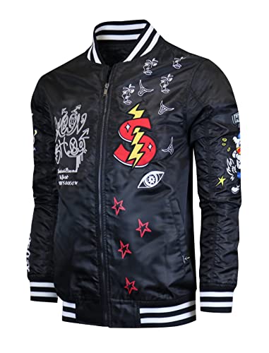 Image of SCREENSHOT Hip-Hop Urban NYC Fashion Bomber Jacket - Modern Outdoor Lightweight Streetwear Graffiti Print Zip Up Top