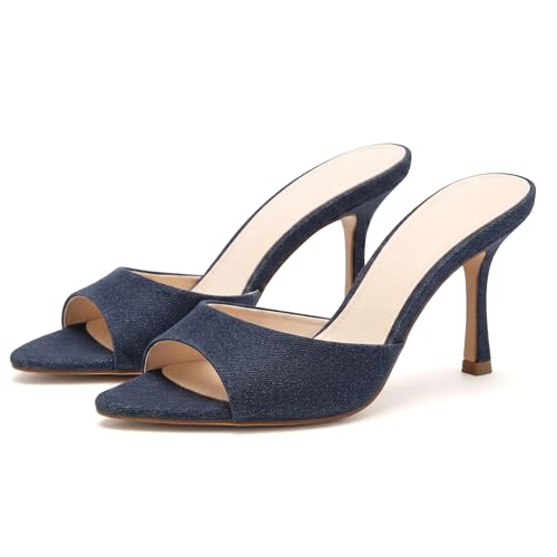 Image of Riekhany High Heel Mules for Women Slip On Open Pointed Toe Classy Patent Leather Stiletto Pumps Formal Slingback Mule Sandals Dress Walking Shoes