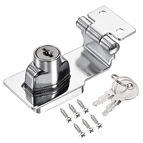 Image of MECCANIXITY 3 Inch Keyed Different Hasp Lock 90 Degree Chrome Plated Twist Knob for Cabinet Door Drawer, Silver