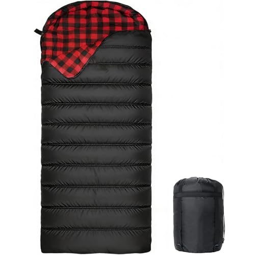 Angju Sleeping Bag for Adults - Cotton Flannel 4 Season Cold Weather Winter XXL Big and Tall Camping Sleeping Bag with Compression Sack