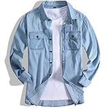 domorebest Herren Jeanshemd in Heller Farbe Lässige Westem Cowboy Button Down Klassischer Kragen Jeansjacke Tops