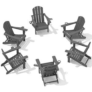 SERWALL Foldable Adirondack Chair Set of 6, HDPE Adirondack Chair with Wood-Texture-Gray SERWALL Foldable Adirondack Chair Set of 6 HDPE Adirondack Chair with Wood Texture Gray