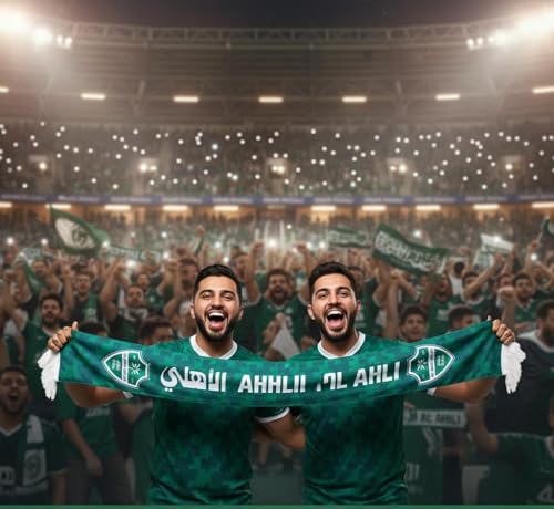 سكارف النادي الأهلي الرياضي جدة - ملحق مشجعي اخضر فاخر مع شراشيب بيضاء - النادي الأهلي الرياضي بجدة تأسست في جدة عام 1937 - مثالي للمباريات والهدايا والفخر اليومي