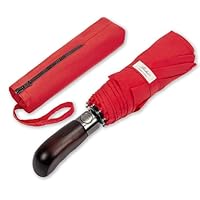 Balios Folding Umbrella Wood Handle Auto Open Close Vented Canopy Vibrant Red