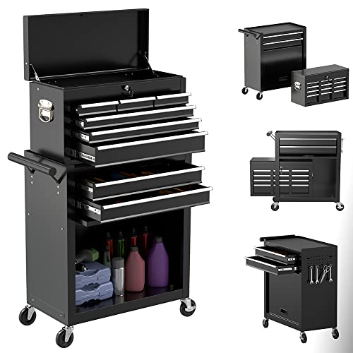 On Shine 8-Drawer Rolling Tool Chest,Big Tool Chest and Tool Storage Cabinet,Tool Chest with 4 Wheels,Removable Portable Top Box with Lock Tool Chest for Garage and Warehouse (Cool Black)