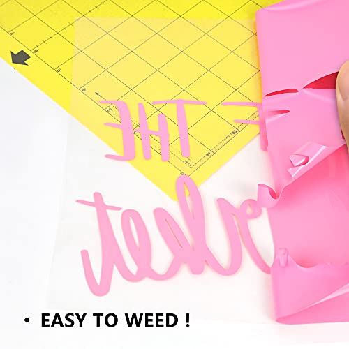 Image of RENLITONG Pink Iron on Vinyl - 12Inch by 5ft Roll HTV Heat Transfer Vinyl for T-Shirt HTV Rolls for All Cutter Machine - Easy to Cut & Weed for Heat Transfer Design