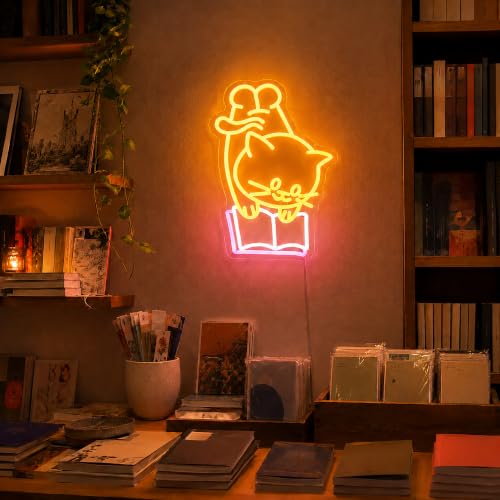 Image of Cat Read BookNeon Sign for Wall Decor Light Up Sign Led Signs for Room Party Home Wall Decor USB Powered
