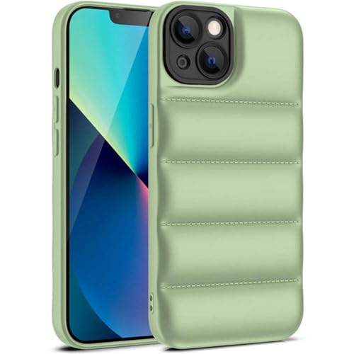 Coque souple en silicone pour iPhone 14 et 13, effet The Puffer Case vert antichoc
