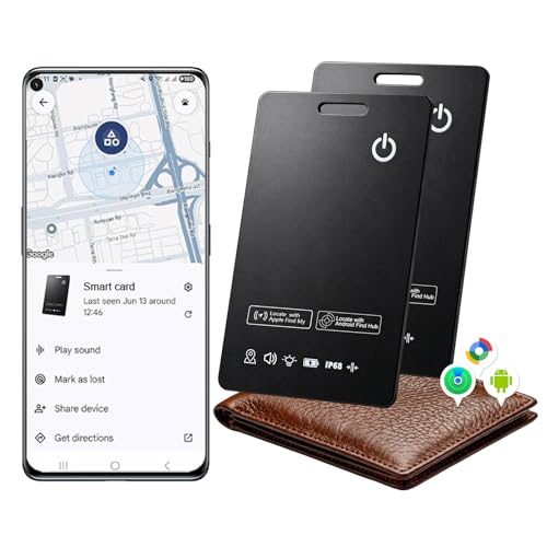 Cewygp AirTag Card Pro Wallet Tracker 1.6mm for Android & iOS Dual System Rechargeable Smart Card Work with Google Find Hub or Apple Find My APP Item Finder Locator for Luggage/Suitcase/Bags. 2 Pack