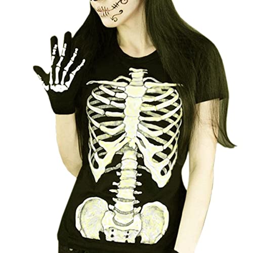 Tee-shirt femme squelette en coton noir pour un look original