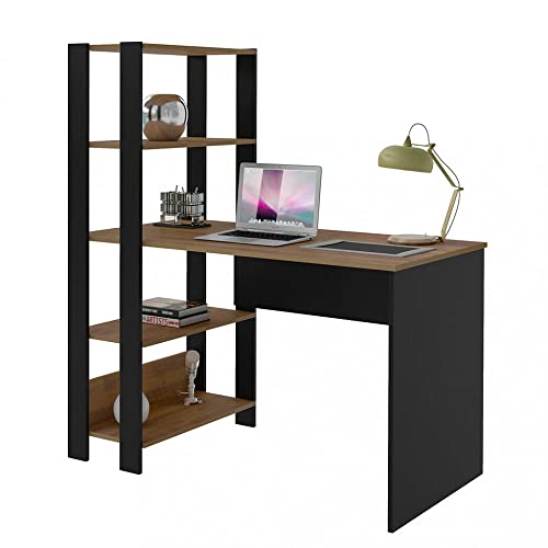 Escrivaninha com Estante Lateral MATCH cor Preto/Pinho - Artely